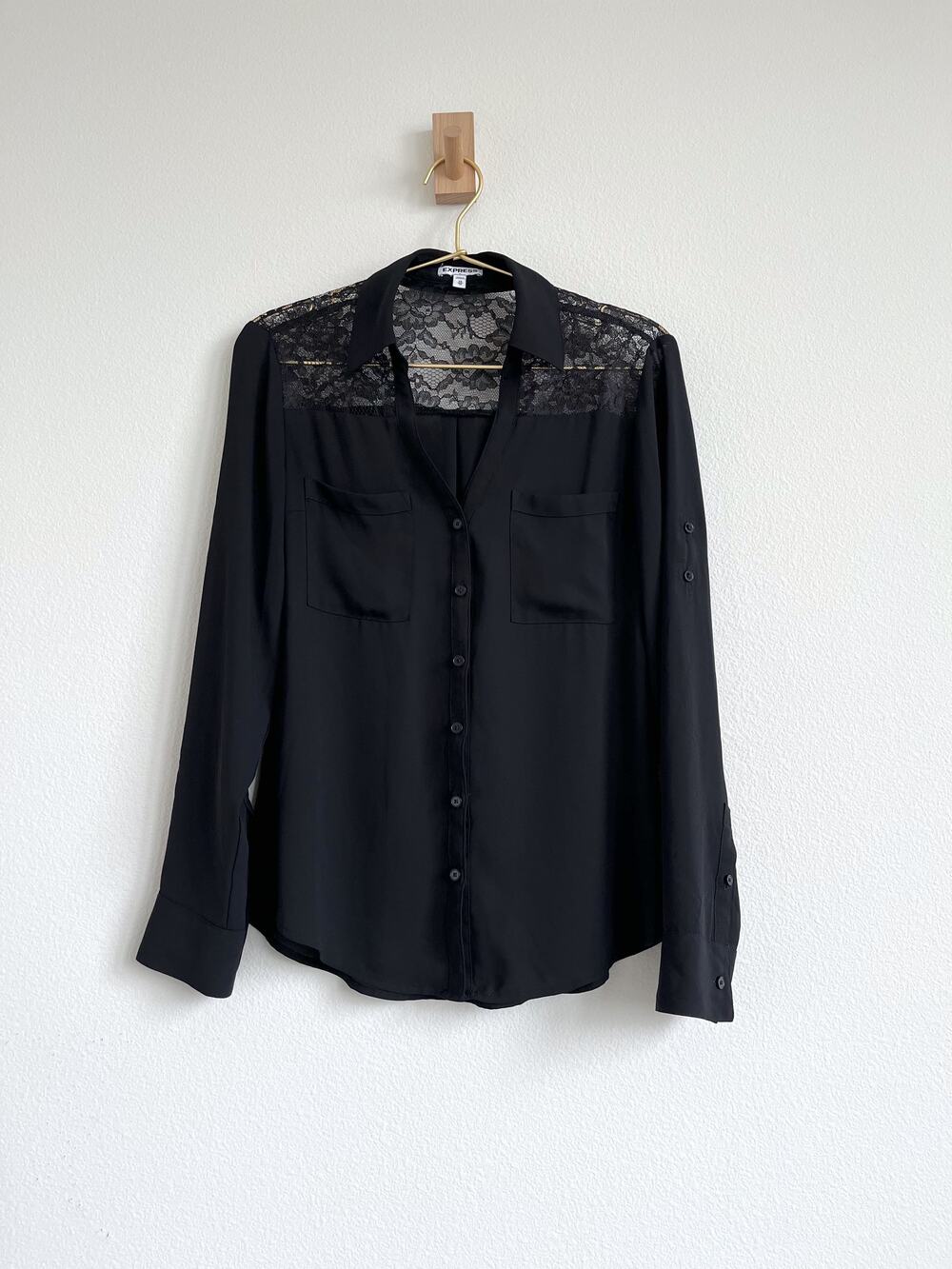 Sheer Whimsigoth Dark Romance Coquette Floral Lace Button-Down Blouse  - XS